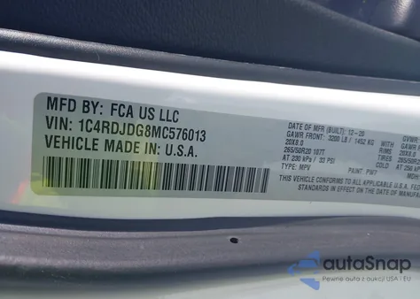 2021 Dodge Durango Gt Plus Awd z USA, uszkodzony, nr VIN 1C4RDJDG8MC576013